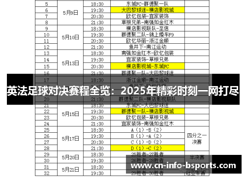 英法足球对决赛程全览：2025年精彩时刻一网打尽